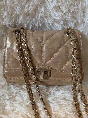 Ann Taylor Metallic Gold Quilted Chain Crossbody/Shoulder Bag